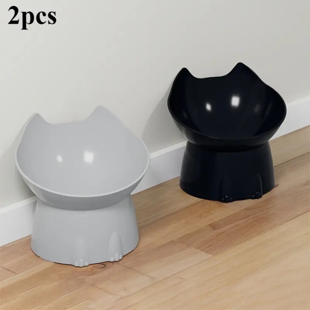 2pcs Raised Cat Bowl Elevated Cat Feeding Dish with Anti-Tip Design New